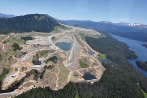 Aerial photo of Huckleberry Mine located between Huckleberry Mountain and Tahtsa Reach.