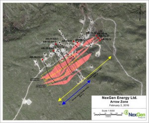 Arrow zone drill hole locations.