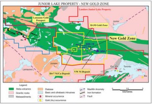 New gold zone discovered by Landore at its Junior Lake property.