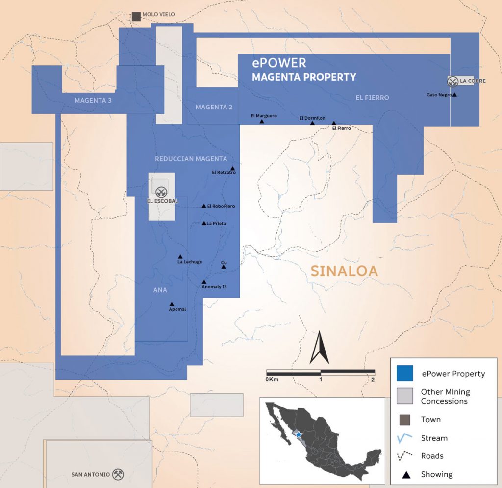 A map of ePower Metals' Magenta cobalt project in Mexico. Credit: ePower Metals