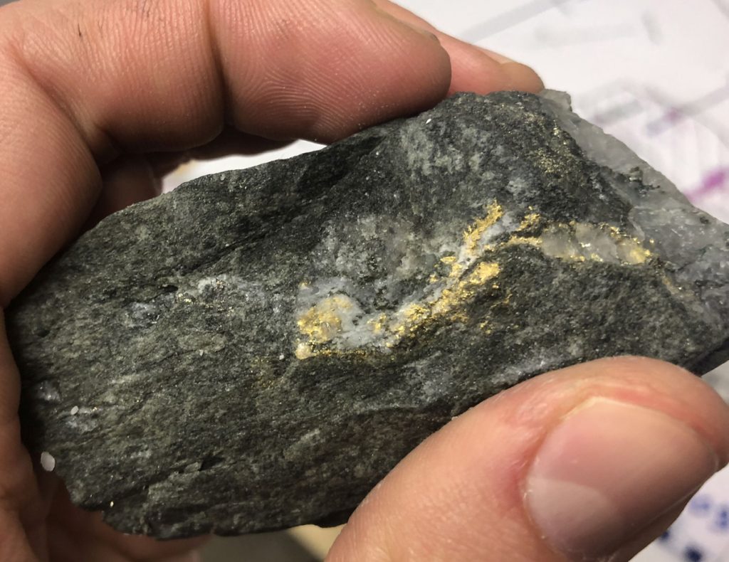 Visible gold in core at Wallbridge Mining's Fenelon project in Quebec's Abitibi. Credit: Wallbridge Mining 