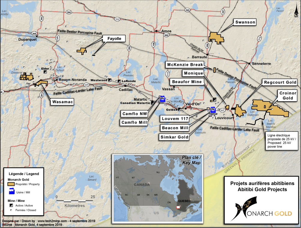 Monarch Gold's properties in Quebec. Credit: Monarch Gold