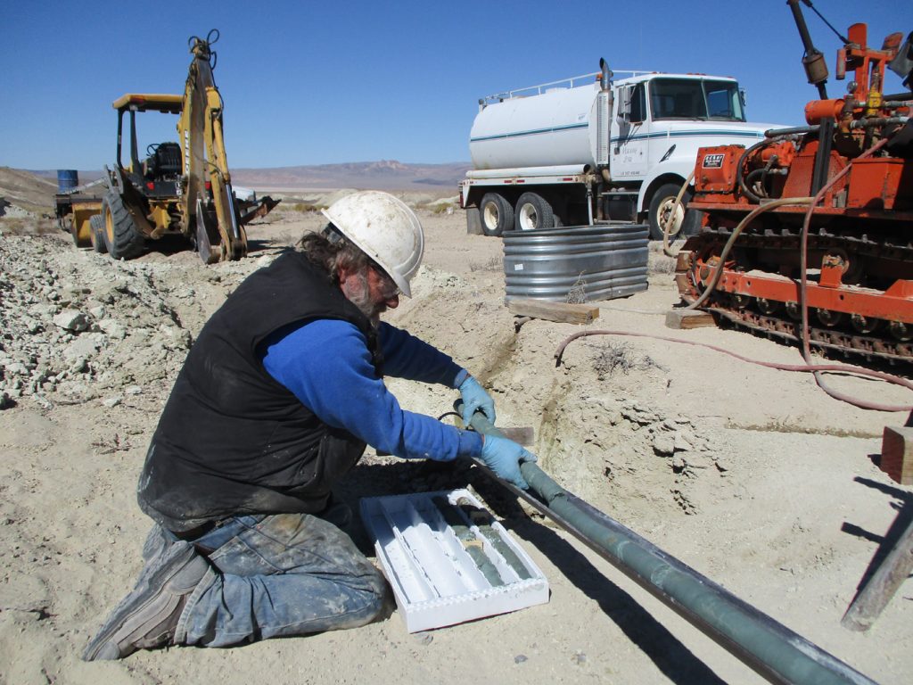 Recovering drill core from Cypress Development's Clayton Valley lilthium project in Nevada, in 2017. Credit: Cypress Development 