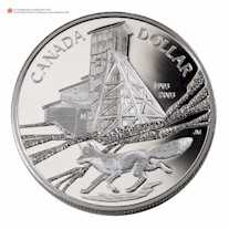 The 2003 Proof Silver Dollar commemorates the discovery of silver at Cobalt , Ont., 100 years ago.  This is the Royal Canadian Mint's first silver dollar struck from 99.99% pure silver.