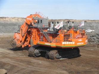 This is the first of two Hitachi EX8000s ordered by North American Construction for removing overburden at the Horizon oil sands project.