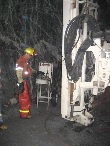 A longhole production drill at work in the MAX molybdenum mine, British Columbia's first new metal mine in a decade