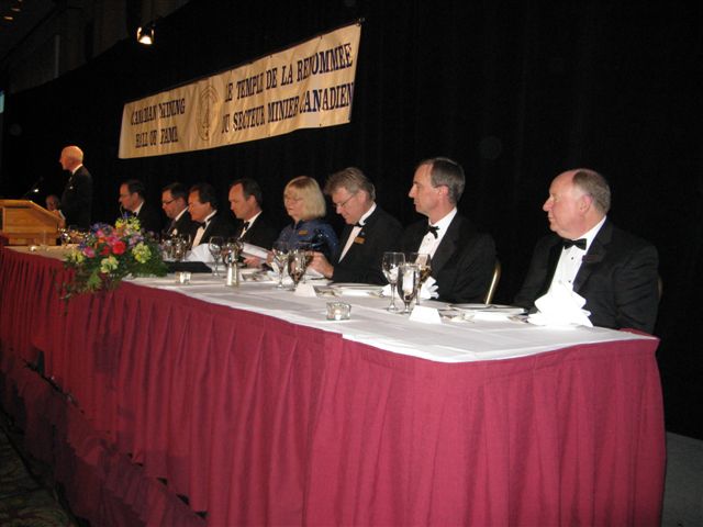Your editor, Marilyn Scales (with blonde hair), at the head table of the Canadian Mining Hall of Fame induction dinner on Jan. 15, 2009.