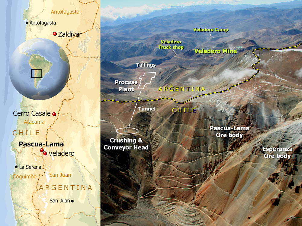 This diagram shows the proximity of the Pascua-Lama project to Barrick's Veladero mine. (Photo: Barrick Gold)