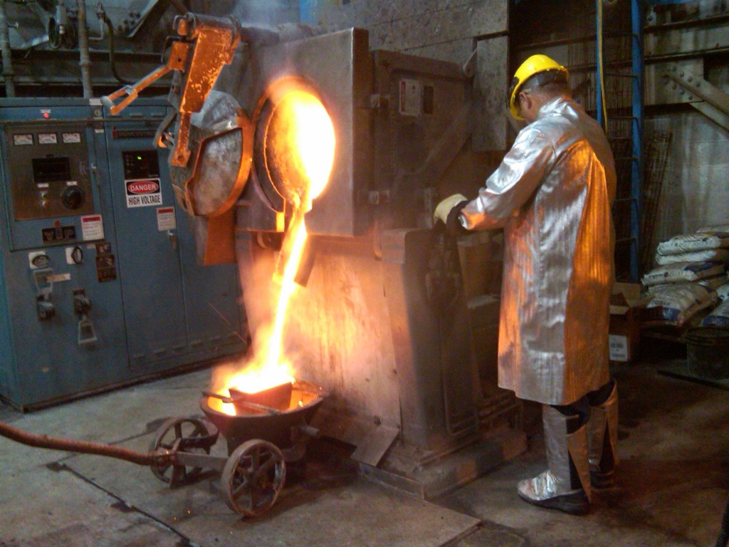 The first gold pour on April 30, 2010, at the reopened Lamaque mine. (Photo: Century Mining Corp.)