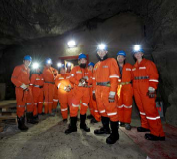 Members of the cast and crew of the Xstrata Ensemble Studio School Tour production of Cinderella on an underground visit at the Raglan mine on Nov. 18, 2010. Photo: Michael Cooper.