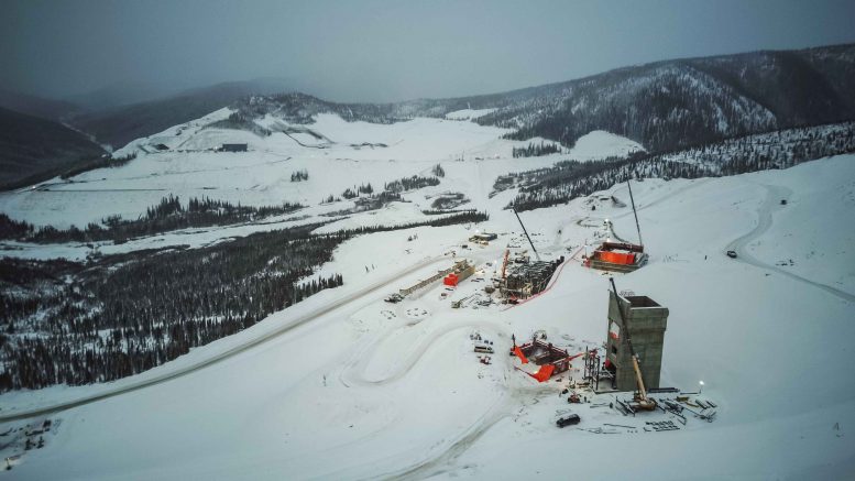 Crushers under construction with the gold recovery plant in the distance, at Victoria Gold’s Eagle gold mine in the Yukon. Credit: Victoria Gold.