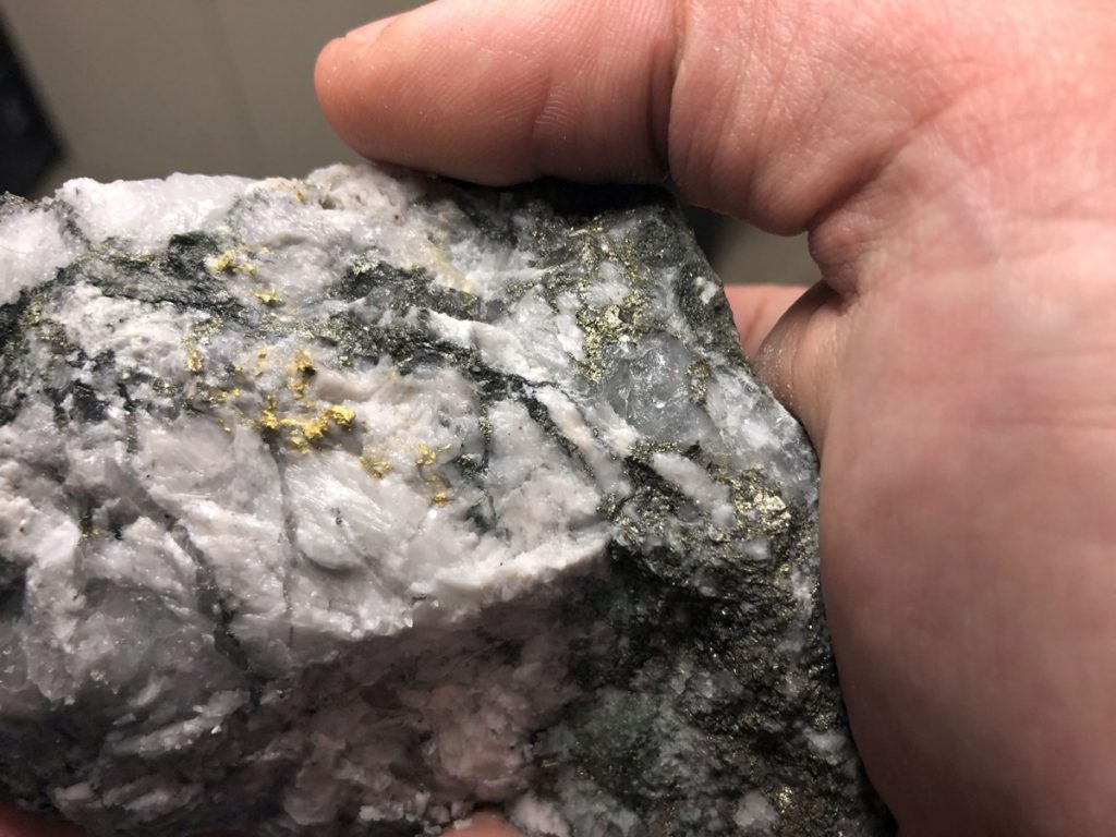 Visible gold in a sample from Wallbridge Mining's Fenelon project, in Quebec. Credit: Wallbridge Mining