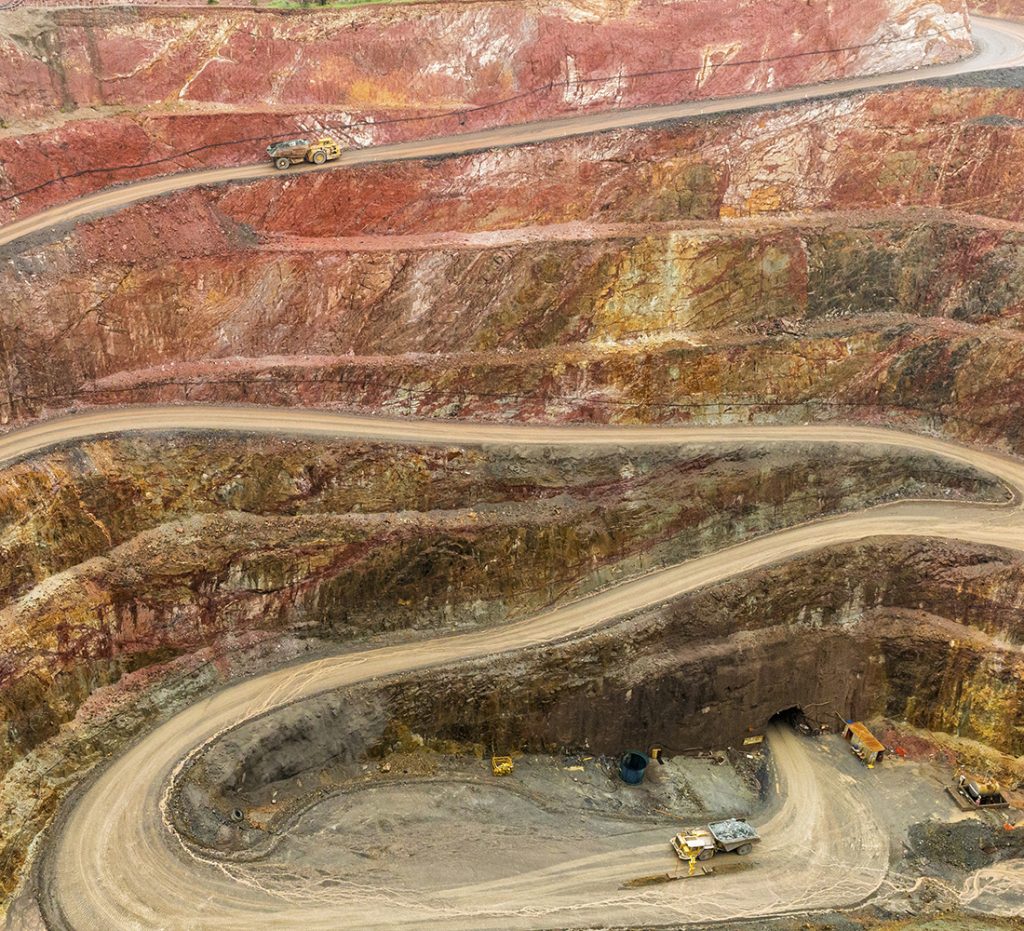Open pit gold mine, with haul truck driving up road, located in Cobar NSW Australia Credit: Kespry