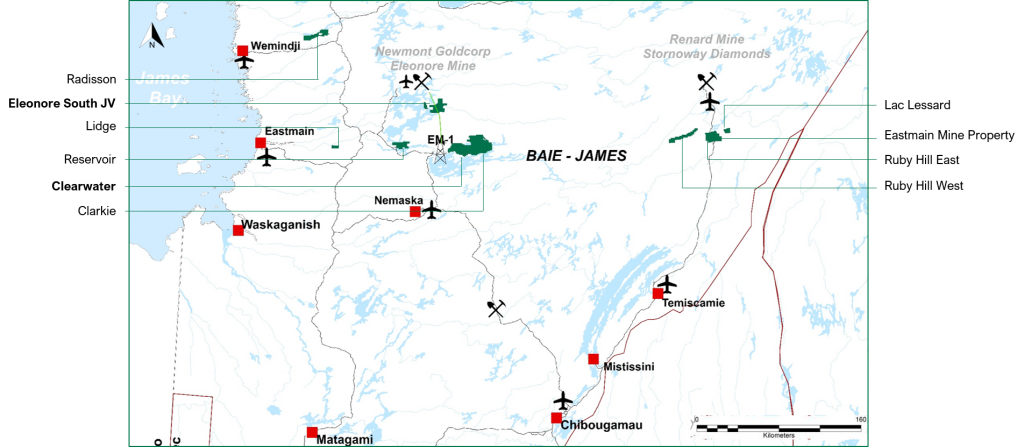 The locations of Eastmain Resources' properties in Quebec. Credit: Eastmain Resources