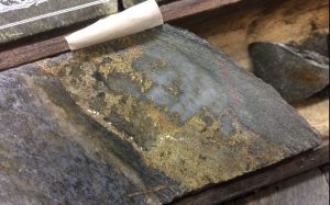 Visible gold in a core sample from the Fenelon project Credit: Wallbridge Mining