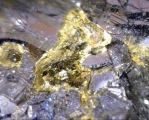 Visible gold in a sample from the Valentine project. (Image: Marathon Gold Corp.)
