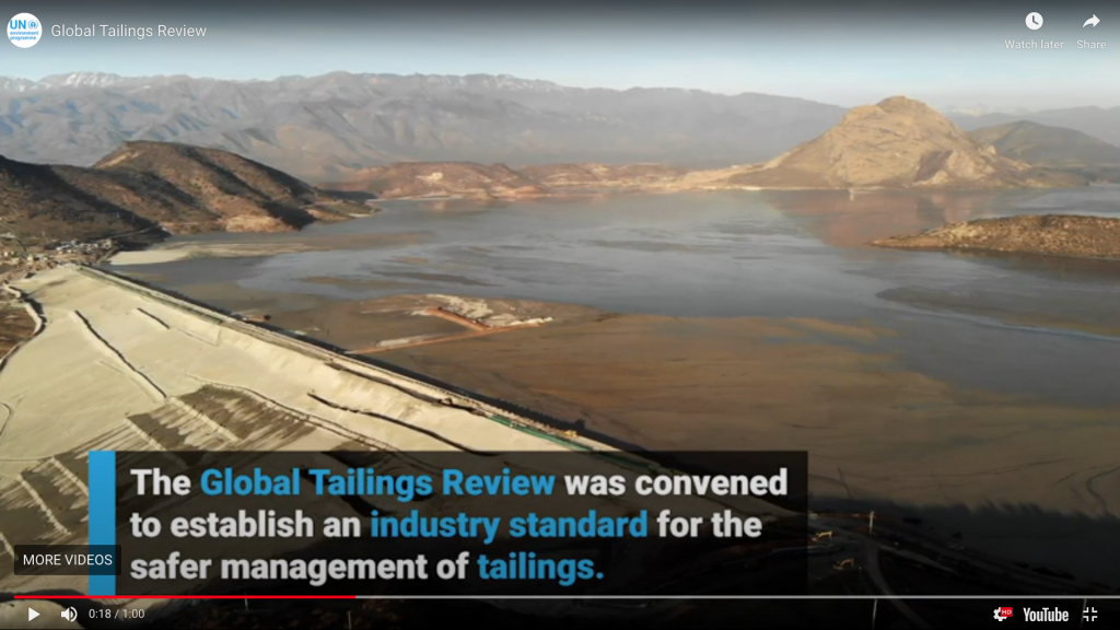 Screen shot from a Global Tailings Review on the new Global Industry Standard on Tailings Management. Credit: Global Tailings Review