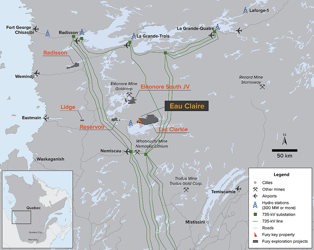 Location of the Eau Claire project. Credit: Fury Gold Mines