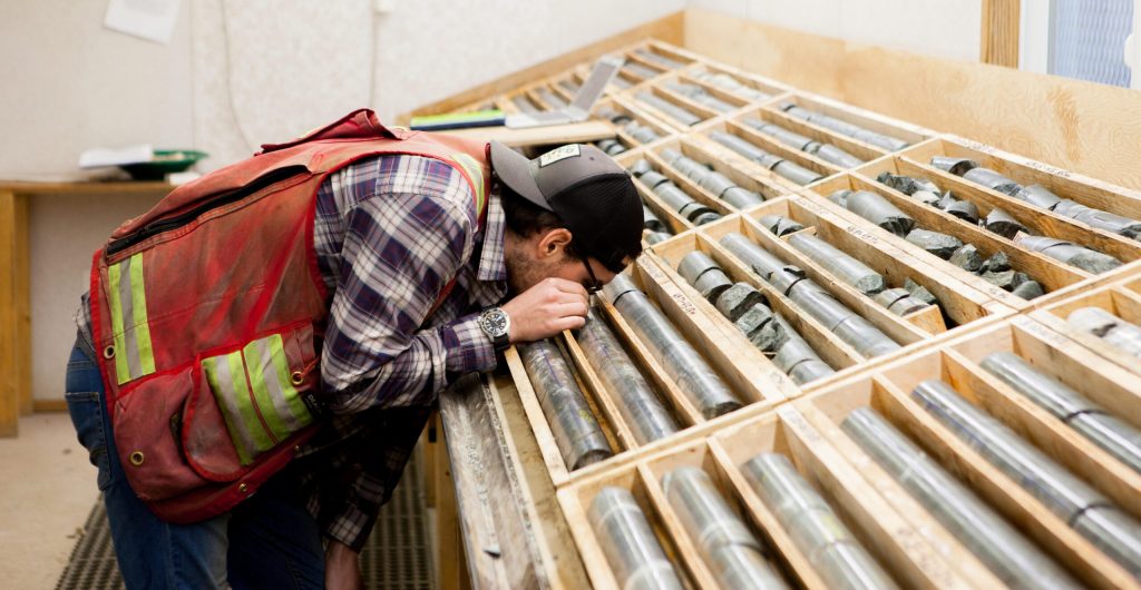 Examining core at Talisker Resources' Bralorne project in B.C. Credit: Talisker Resources