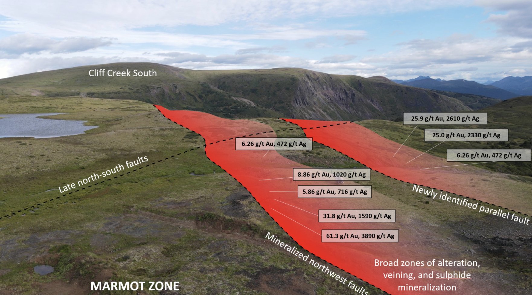 Mineralized zones at Lawyers Credit: Benchmark Metals