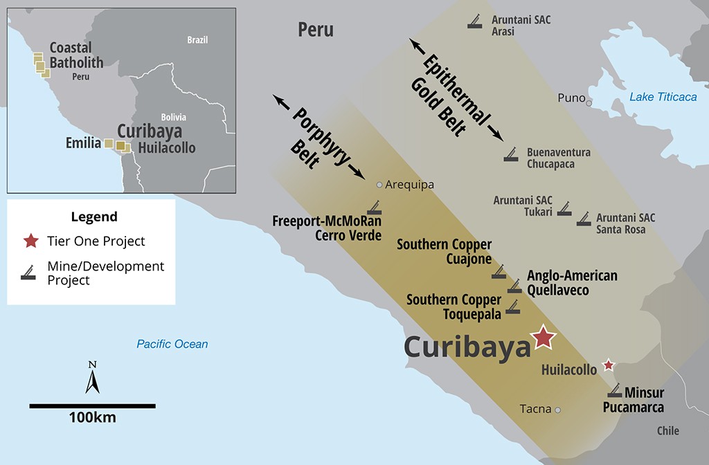 Map showing location of Curibaya project in Peru