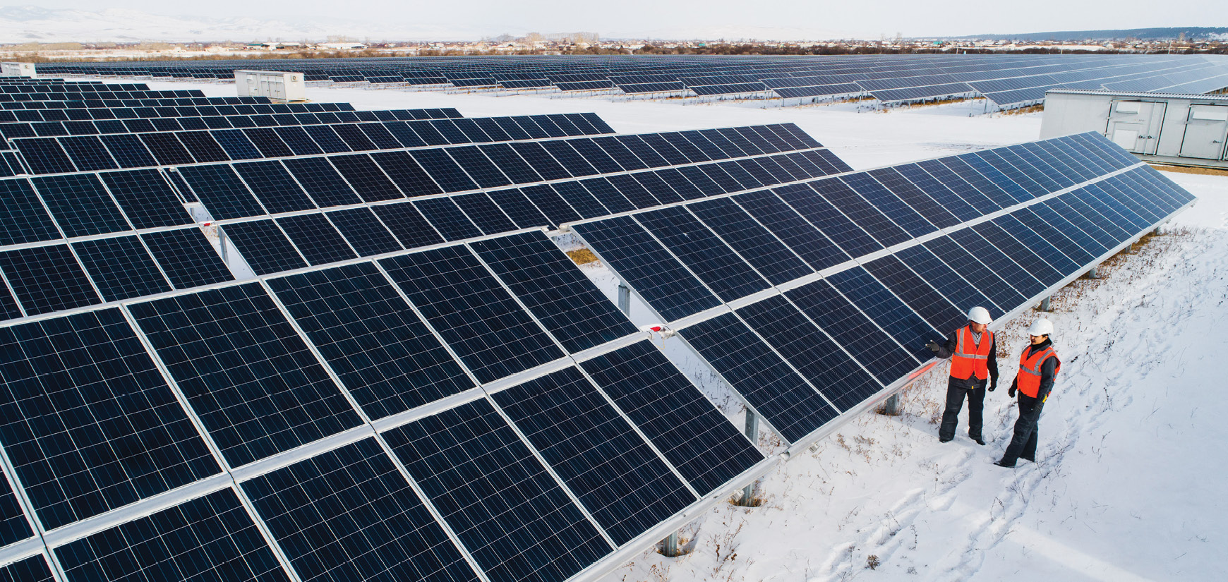 image of solar panels in winter